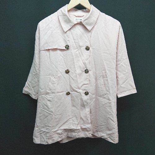 ◇ GLOBAL WORK ダブルボタン カジュアル　シンプル 薄手 長袖 トレンチコート サイズXL ピンク レディース E 【中古】(4)