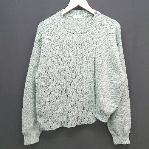 ◇ LOWRYS FARM ローリーズファーム 切り返し ケーブル クルーネック 起毛 長袖 ニット サイズF グリーン系 レディース E 【中古】