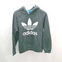◇ adidas アディダス ブランドロゴ フード付き 長袖 パーカー サイズM ブラック レディース E 【中古】