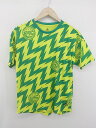 ◇ adidas 総柄 ロゴプリント 派手 キッズ 子供服 半袖 Tシャツ カットソー サイズ140 イエロー グリーン系 メンズ E 【中古】