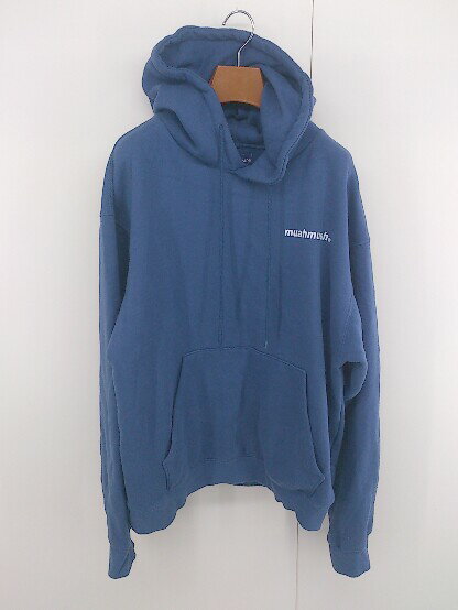 ◇ muahmuah ムーアムーア ロゴプリント 裏起毛 韓国 長袖 プルオーバー パーカー サイズF ブルー系 レディース メンズ E 【中古】
