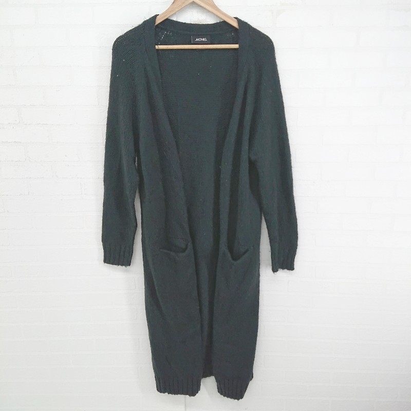 ◇ MONKI モンキ モード系 シンプル ラフ感 長袖 ロング ニット カーディガン サイズXS/S ブラック レディース メンズ E 【中古】