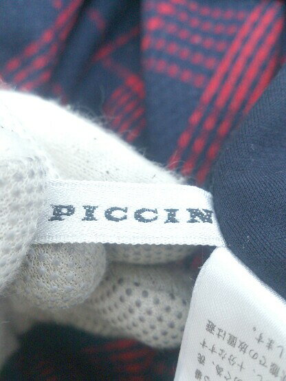 ◇ PICCIN ピッチン チェック 切替 バックベルト 長袖 膝丈 ワンピース サイズM ネイビー レッド レディース P 【中古】