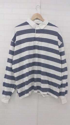 ◇ SIGNAL SPORTS× RAGEBLUE ボーダー ヴィンテージ風 長袖 ラガー シャツ サイズL ホワイト ネイビー系 メンズ P 【中古】 ◇ SIGNAL SPORTS× RAGEBLUE ボーダー ヴィンテージ風 長袖 ラガー シャツ サイズL ホワイト ネイビー系 メンズ P 【中古】