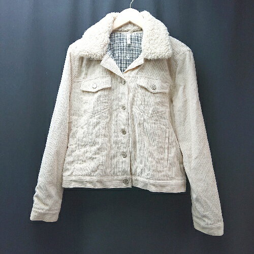 ◇ MANGO マンゴ コーデュロイ生地 コットン100% フロントボタン 長袖 ジャケット サイズM アイボリー レディース E 【中古】