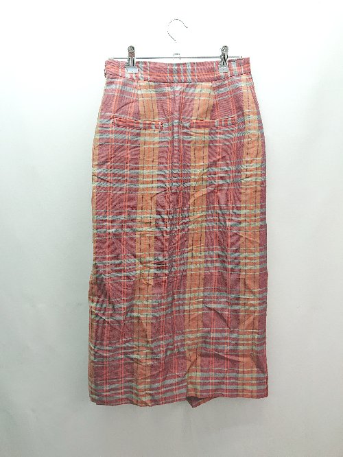 ◇ NINE ナイン トリプルライン サイドファスナー 裏地有り ロング タイト スカート 表記なし レッド レディース E 【中古】