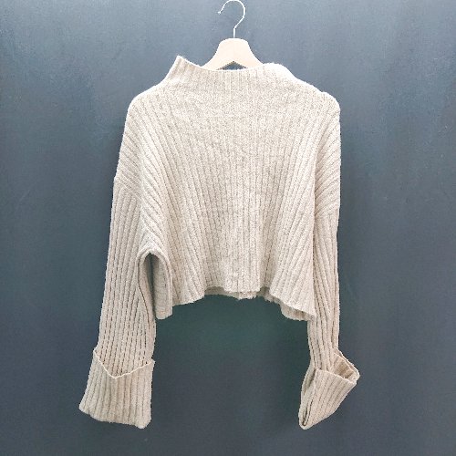 ◇ Chico ショート丈 ハイネック 薄手 透け感なし ストレッチあり 長袖 ニット サイズFREE ライトベージ..