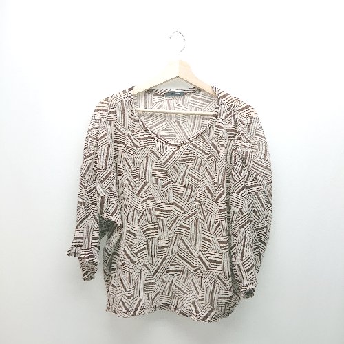 ◇ JEANASIS ジーナシス クルーネック ストレッチ素材 柄物 半袖 カットソー サイズF ブラウン レディース E 【中古】