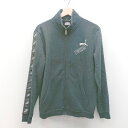 ◇ PUMA ジップアップ 裏起毛 ブランドロゴ センターポケット 長袖 トレーナー サイズM ブラック レディース メンズ E 【中古】