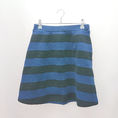 ◇ niko and … ウエストゴム ボーダー柄 ストレッチ ミニ丈 台形 スカート サイズ3 ブルー ブラック レディース E 【中古】