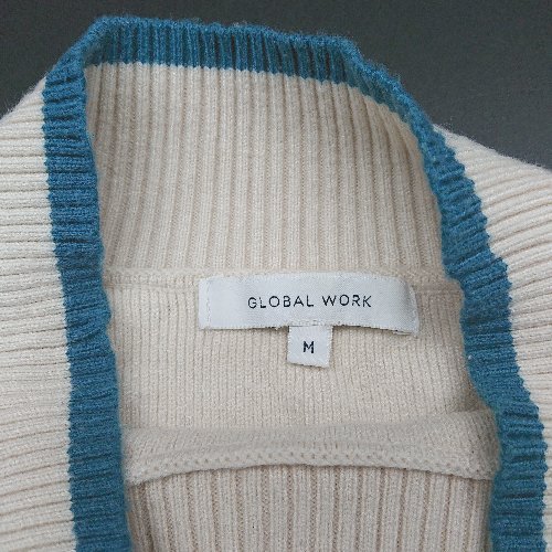 ◇ GLOBAL WORK グローバルワーク ドロップショルダー 配色デザイン 長袖 ニット サイズM ライトベージュ レディース E 【中古】