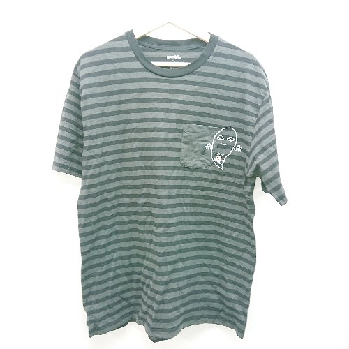 ◇ graniph グラニフ ボーダー柄 「ねないこだれだ」 半袖 Tシャツ サイズXL グレー/ブラック レディース （メンズ） E 【中古】のサムネイル
