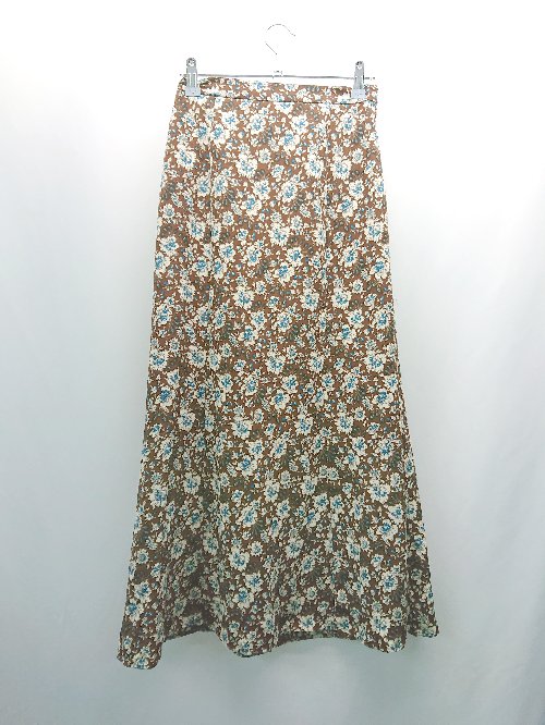 ◇ ◎ ●未使用● NATURAL COUTURE 花柄 薄手 ウエストファスナー ロング フレア スカート サイズF ブラウン レディース E 【中古】