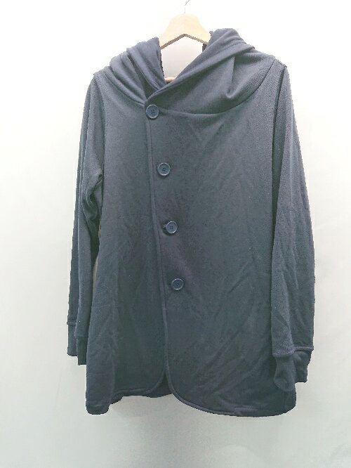 ◇ n'OrLABEL ノアール フーディー フロントボタン ロング丈 シンプル 長袖 カーディガン サイズ1 ネイビー レディース E 【中古】