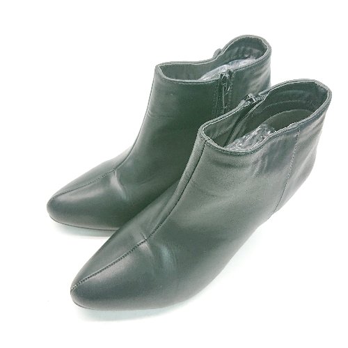 ■ menue メヌエ サイドジップ ポインテッドトゥ ヒール シンプル ショート丈 ブーツ サイズM ブラック ..