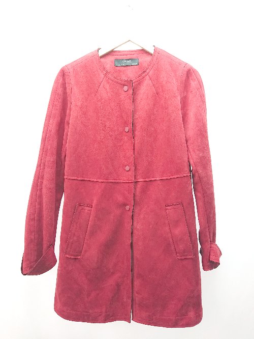◇ ZARA BASIC ザラ ベーシック 裏地なし スナップボタン きれい系 長袖 コート サイズUSA L レッド レディース E 【中古】のサムネイル