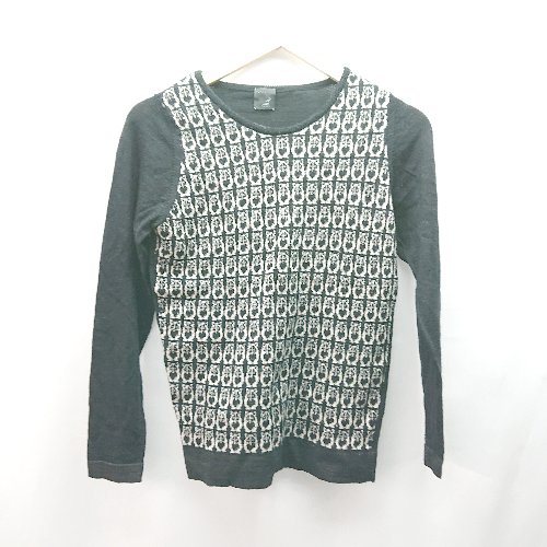 ◇ nitca ニトカ Uネック ケーブル 起毛 総柄 ストレッチ シンプル オシャレ 長袖 ニット サイズF ブラック レディース E 【中古】