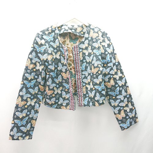 ◇ SHEIN 蝶々 総柄 刺繍 ノーカラー 花柄 長袖 ジャケット サイズL ブラック/ライトブルー/オレンジ レディース E 【中古】のサムネイル