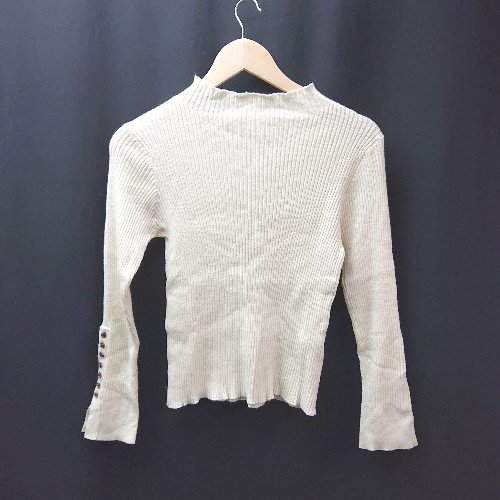 ◇ natural couture オフネック ストレッチあり 透け感あり タイト 無地 長袖 ニット サイズFREE クリーム レディース E 【中古】