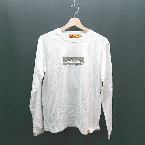 ◇ eft Alone クルーネック 刺? ブランドロゴ おしゃれ 長袖 ロングTシャツ サイズS ホワイト レディース メンズ E 【中古】