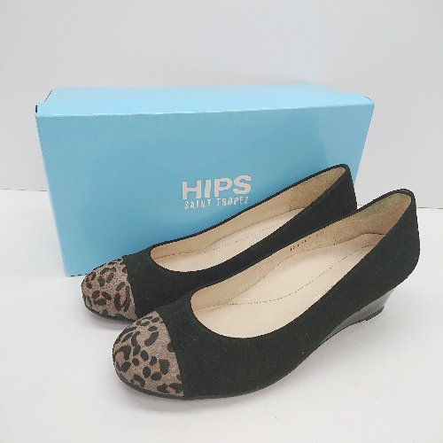 ◇ ◎ HIPS SAINT TROPEZ アーモンドトゥ ヒョウ柄 フェミニン スマート パンプス サイズ24 ブラック レディース E 【中古】