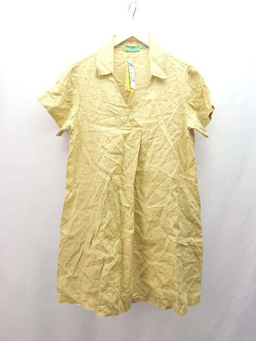 ◇ ◎ ●未使用● UNITED COLORS OFBENETTON フロントボタン 鮮やか キレイめ 半袖 シャツ サイズS イエロー メンズ E 【中古】