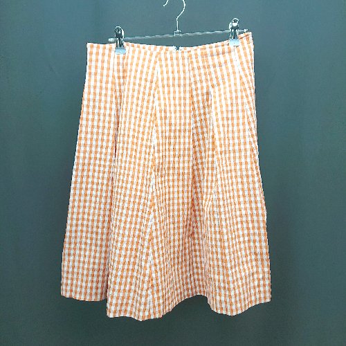 ◇ MSGRACY ギンガムチェック 可愛い 春夏 バックファスナー ひざ丈 フレア スカート サイズ オレンジ レディース E 【中古】