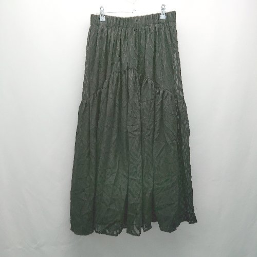 ◇ JUNOAH ジュノア ウエストゴム 裏地 レース オシャレ ロング丈 フレア スカート サイズXL ブラック レディース E 【中古】