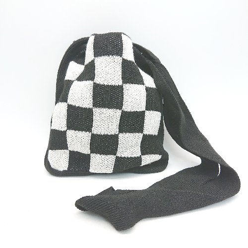 ◇ fredy emue 市松柄 チェッカー ニット ミニ ショルダーバッグ ブラック レディース E 【中古】(4)