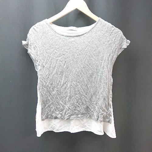 ◇ green label relaxing 無地 レイヤード風 薄手 ラウンドネック 半袖 カットソー 表記なし グレー レディース E 【中古】