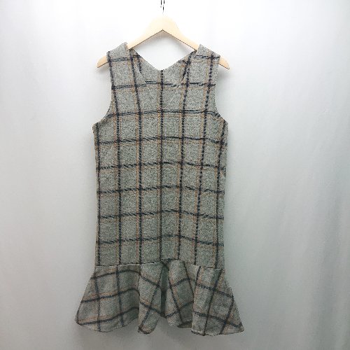 ◇ apres jour ジャンパースカート チェック柄 Vネック 重ね着 ロング丈 ワンピース サイズFREE グレー レディース E 【中古】