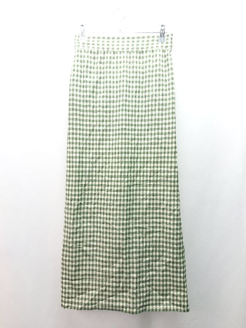 ◇ TINA:JOJUN サイドファスナー チェック柄 薄手 フェミニン ロング丈 フレア スカート サイズM グリーン レディース E 【中古】