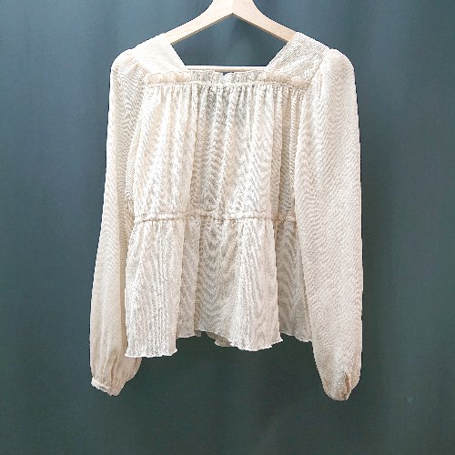 ◇ w closet ダブルクローゼット フロントボタン シアー スクエアネック 長袖 チュニック サイズF ベージュ系 レディース E 【中古】