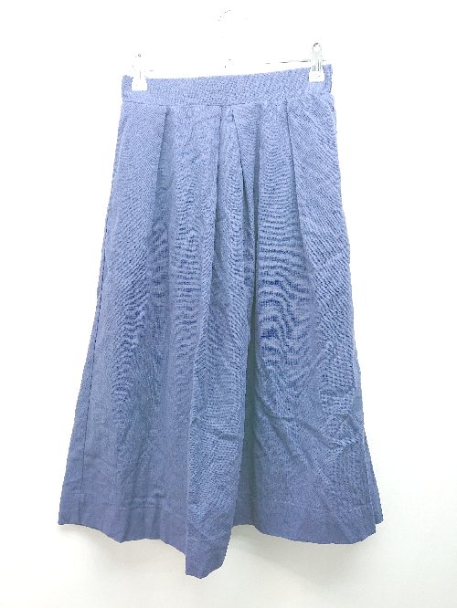 ◇ NACHU&DIARY バックウエストゴム 裏地あり 麻 綿 膝丈 フレア スカート サイズF パープル レディース..