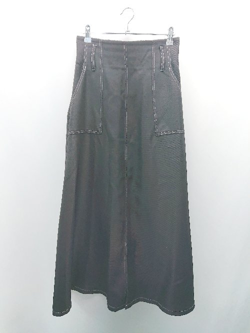 ◇ GRL バックウエストゴム フロントスリット 透け感なし ロング フレア スカート サイズL ブラック レディース E 【中古】
