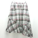 ◇ merlot ウエストゴム チェック柄 アシンメトリー ガーリー ロング丈 フレア スカート 表記なし グレー レディース E 【中古】