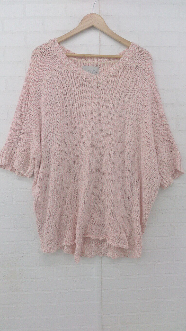 ◇ n'Or ノアール コットン混 ドルマンスリーブ 半袖 ニット セーター サイズF ピンク ホワイト系 レデ..