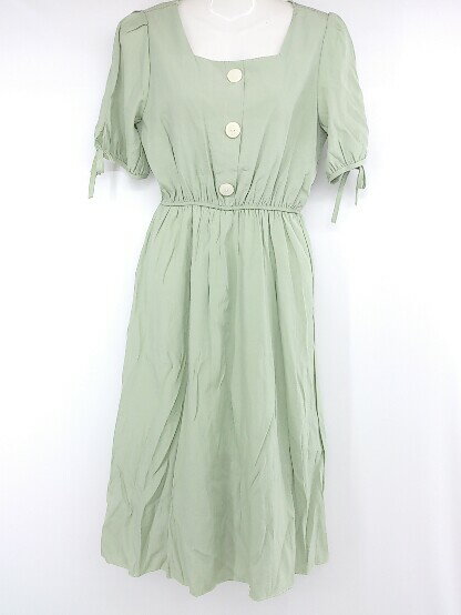 ◇ Clice de Paris クリシェドゥパリス スクエアネック 裏地あり 半袖 膝下丈 ワンピース サイズONE グリーン レディース P 【中古】