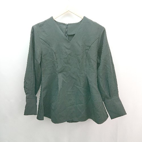 ◇ ur's ユアーズ Vネック バックジップ ストレッチ シンプル オシャレ 長袖 ブラウス サイズM ブラック レディース E 【中古】(4)