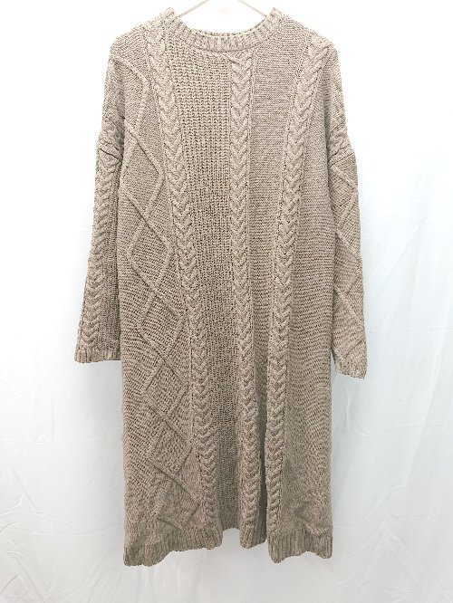 ◇ PAGE BOY ページボーイ ケーブルニット シンプル 秋冬 長袖 ロング丈 ワンピース サイズF ブラウン レディース E 【中古】