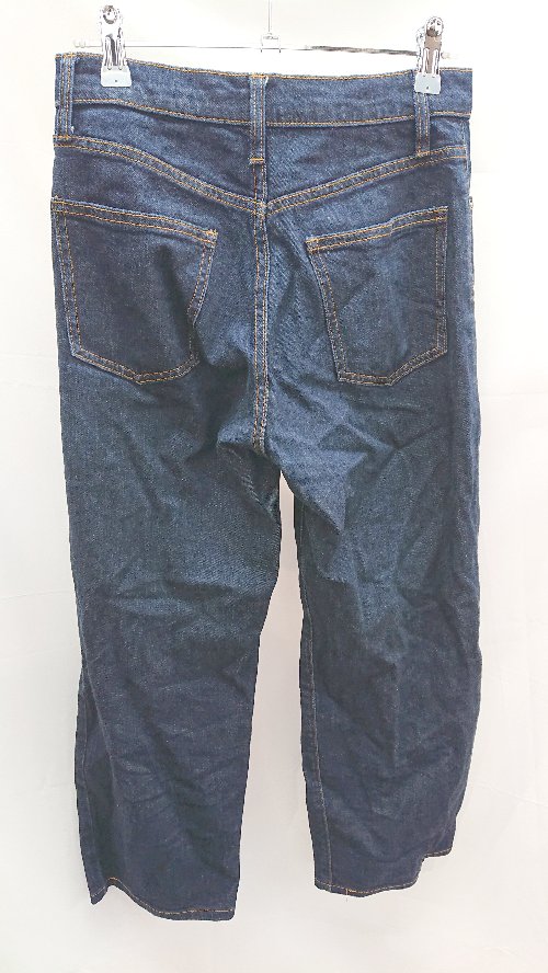 ◇ relax wide デニム フロントボタン チャック ポケット 無地 ジーンズ パンツ サイズ22 ネイビー レディース メンズ E 【中古】