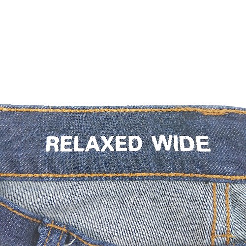 ◇ relax wide デニム フロントボタン チャック ポケット 無地 ジーンズ パンツ サイズ22 ネイビー レディース メンズ E 【中古】