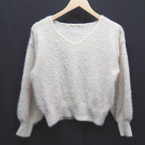 ◇ MAJESTIC LEGON ニット シンプル カジュアル Vネック 秋冬物 長袖 セーター サイズM オフホワイト系 ..