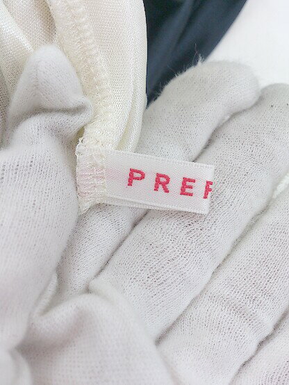 ◇ PREFERIR 装飾パール カシュクール フレンチスリーブ 膝丈 ドレス ワンピース サイズ M ベージュ ネイビー レディース E 【中古】