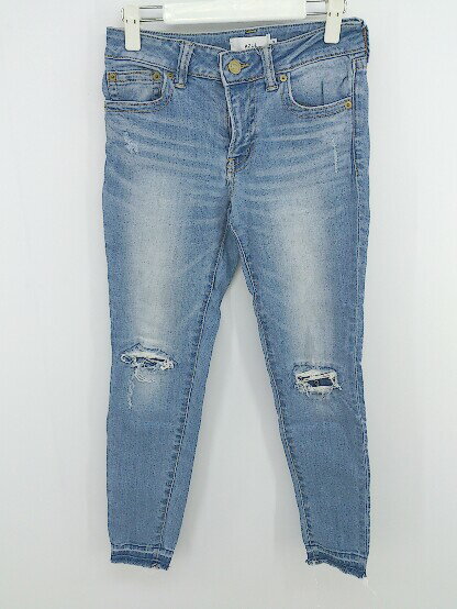 ◇ AZUL BY MOUSSY ウォッシュ加工 ダメージ カットオフ ジーンズ デニム パンツ サイズS ライトブルー系 レディース E 【中古】