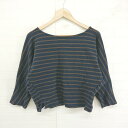◇ Emma Taylor エマテイラー ボーダー 八分袖 Tシャツ カットソー サイズF ネイビー ブラウン系 レディース P 【中古】