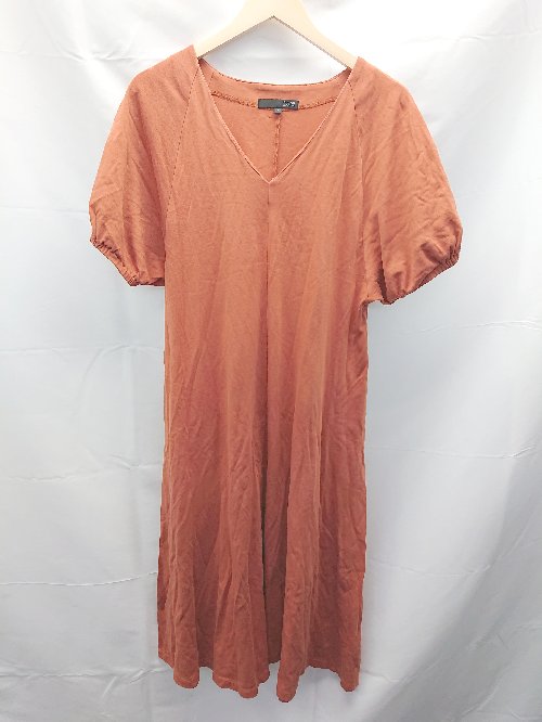 ◇ SUGAR SPOON Vネック ソリット シンプル フレア 半袖 ロング ワンピース フリーサイズ オレンジ レン..