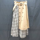 ◇ PAGEBOY 綺麗め チェック柄 デザインオシャレ ロング丈 フレア スカート サイズF ブラウン/グレー レディース E 【中古】(4)