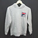 ◇ FILA フィラ シンプル フード ロゴ 刺繍 長袖 パーカー カットソー サイズM グレー レディース E 【中古】