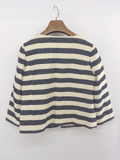 ◇ NATURAL BEAUTY BASIC ボーダー ノーカラー 長袖 ジャケット サイズM ネイビー系 マルチ レディース E 【中古】